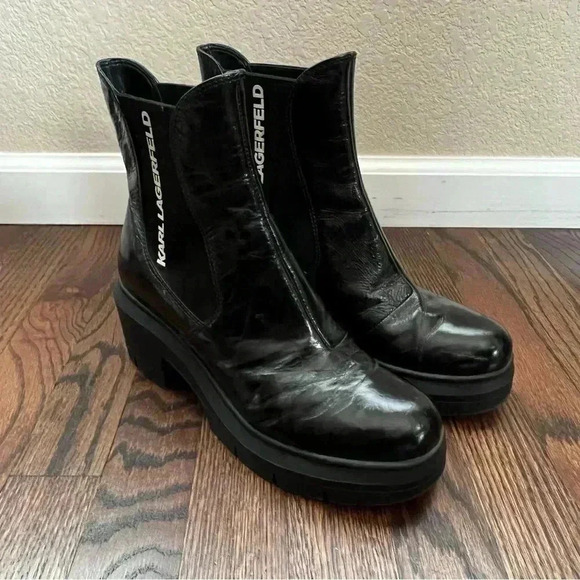 Karl Lagerfeld Women’s Bernadette Bootie Boots Patten Leather Chunky Heel Sz 8 M - Picture 8 of 16